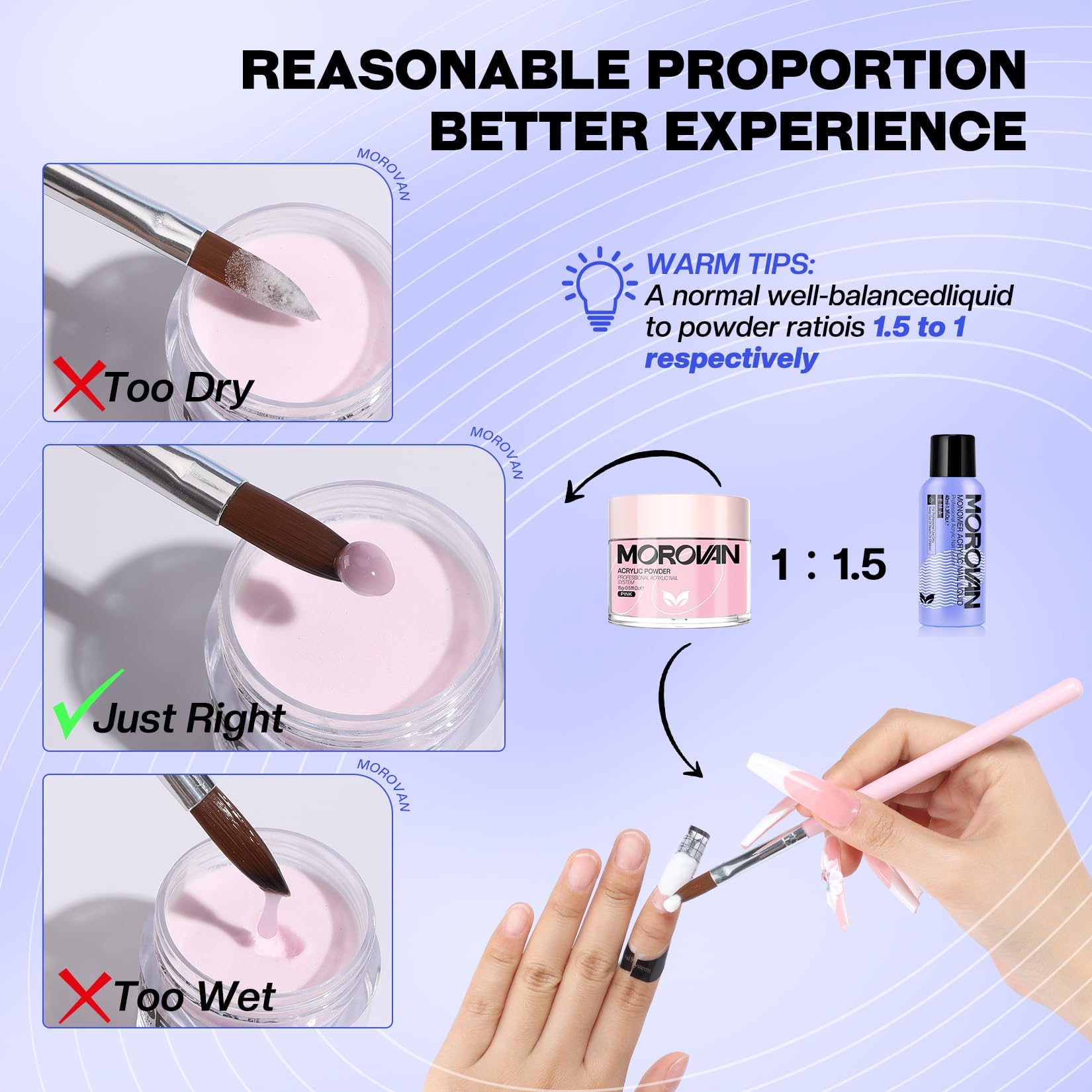 Morovan liquid monomer eight ounce fluid packaging for salon-quality acrylic nail systems