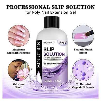 Nail extension toolkit showcasing the brush cleaning benefits of the multi functional solvent