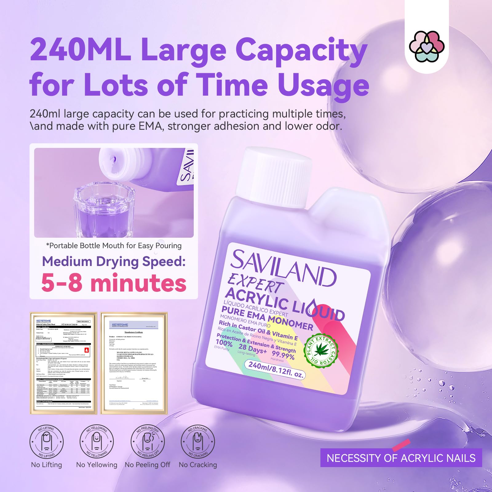 Saviland low odor purple liquid monomer poured into a glass dappen dish