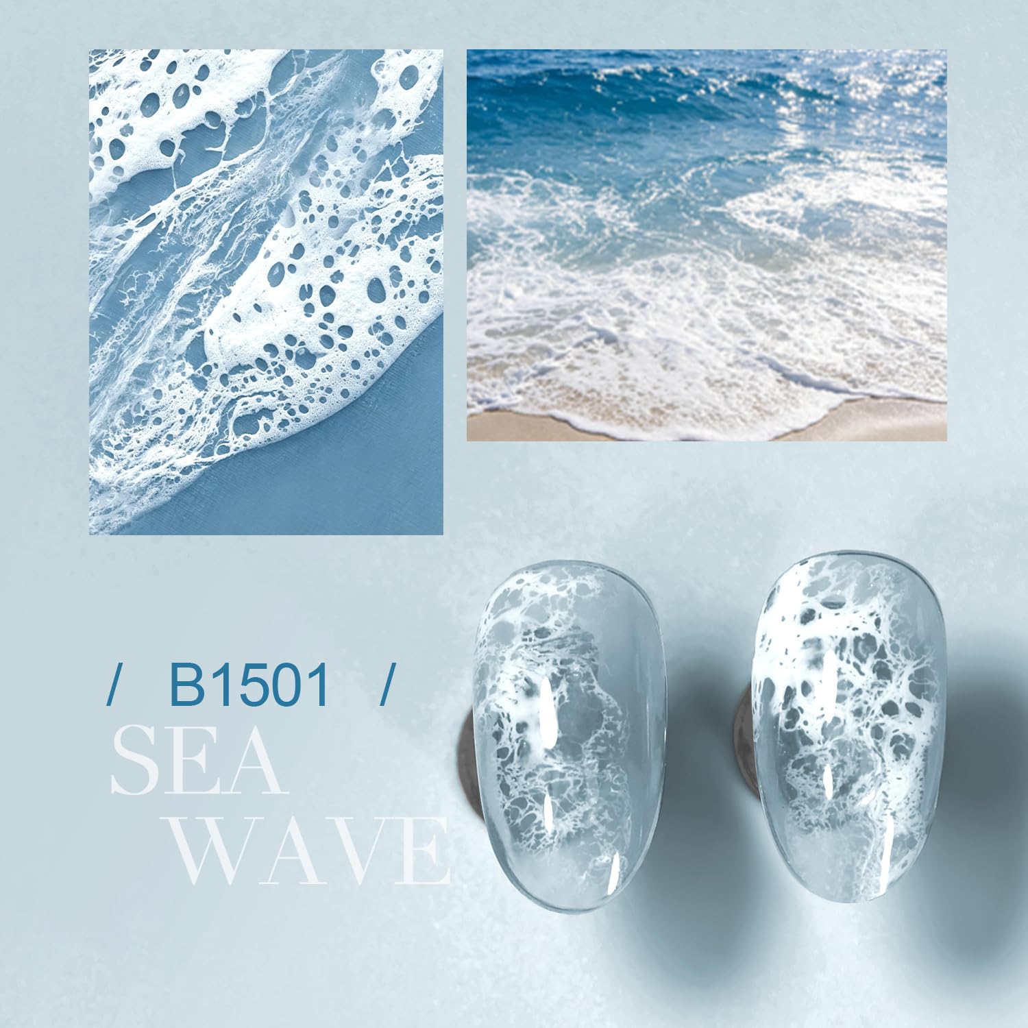 White wave blooming liquid spreading on a blue base coat showing realistic sea ripple effect