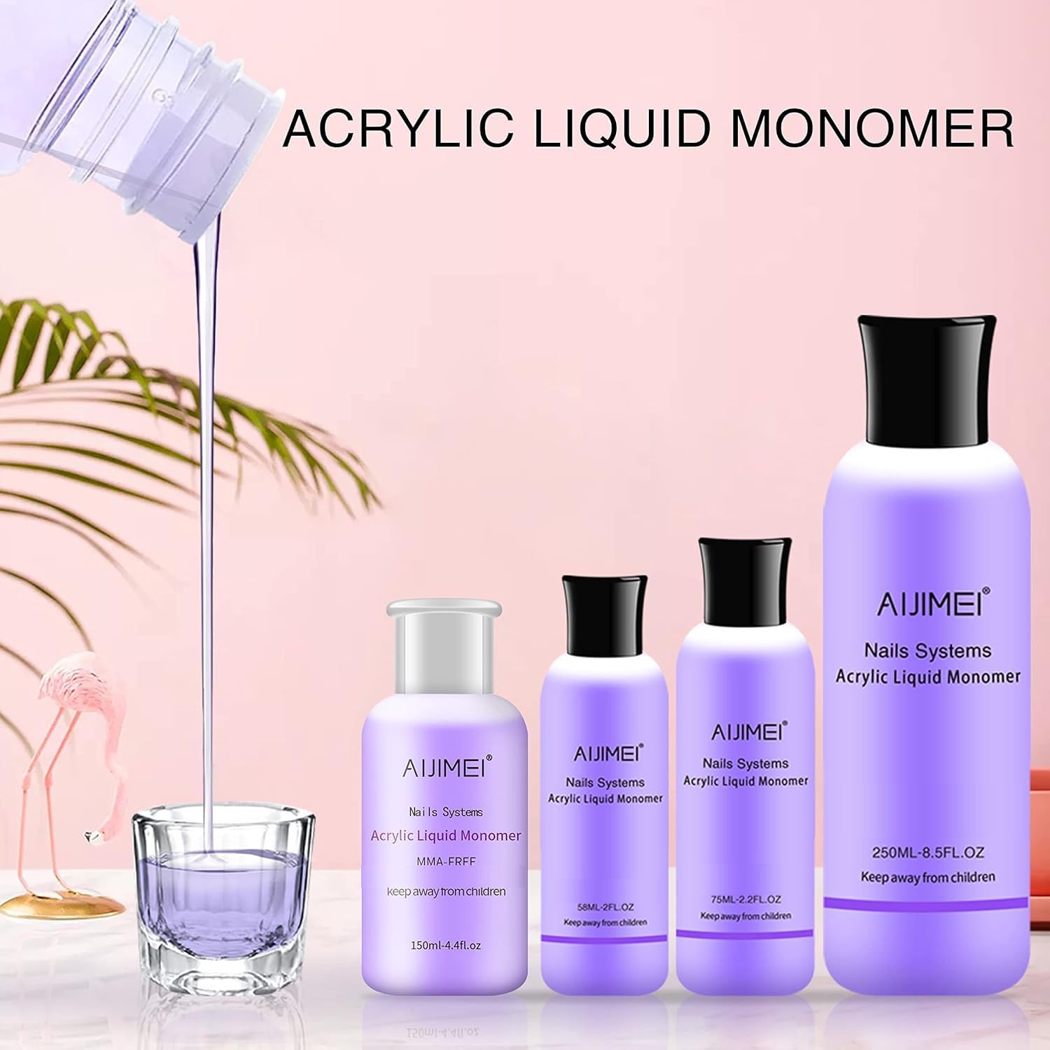 AIJIMEI non yellowing liquid monomer with a nail art brush and dappen dish