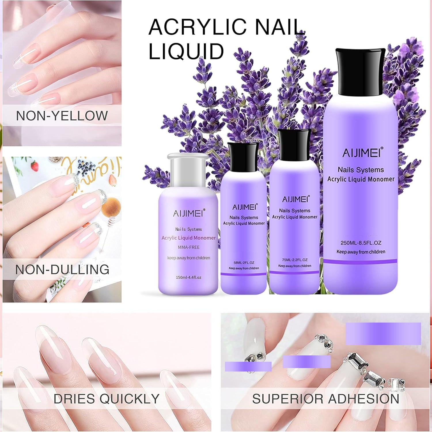 Close up of AIJIMEI acrylic liquid monomer for sculpting powder extensions