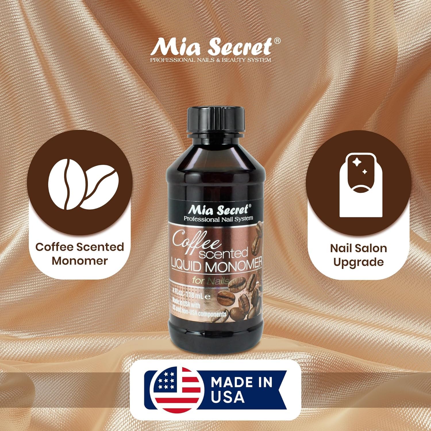 Full product view of the premium American imported Mia Secret acrylic liquid designed for professional nail enhancement systems.