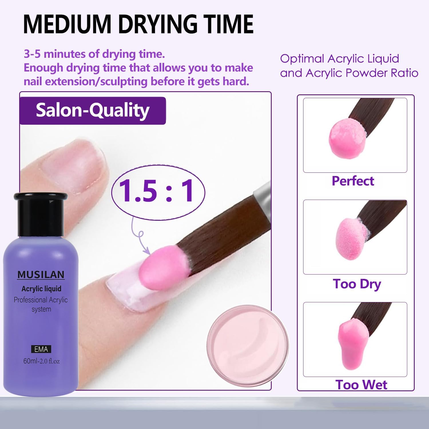 Professional nail brush dipping into a glass dappen dish containing liquid monomer.