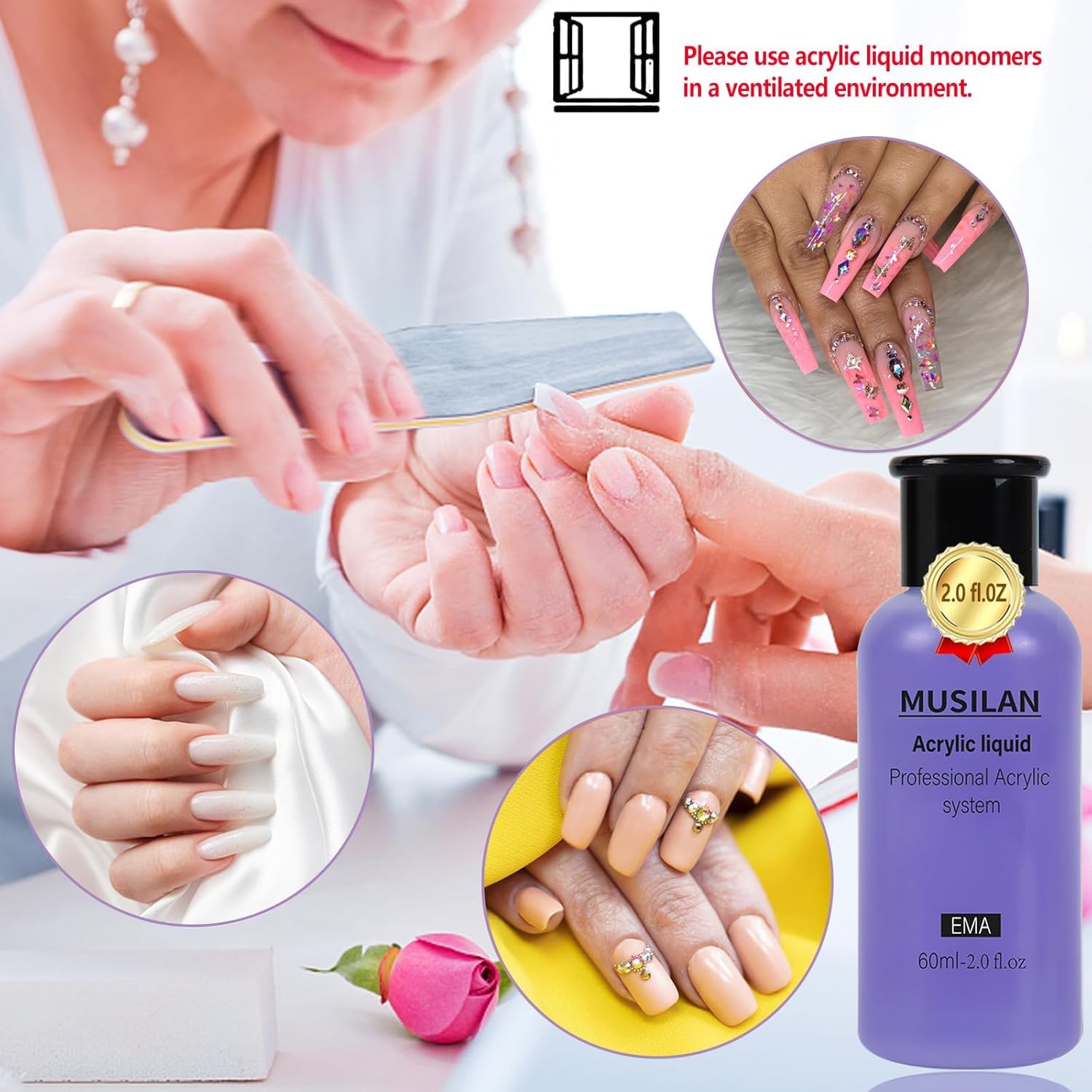 Musilan liquid monomer bottle showcasing the protective seal and professional packaging.