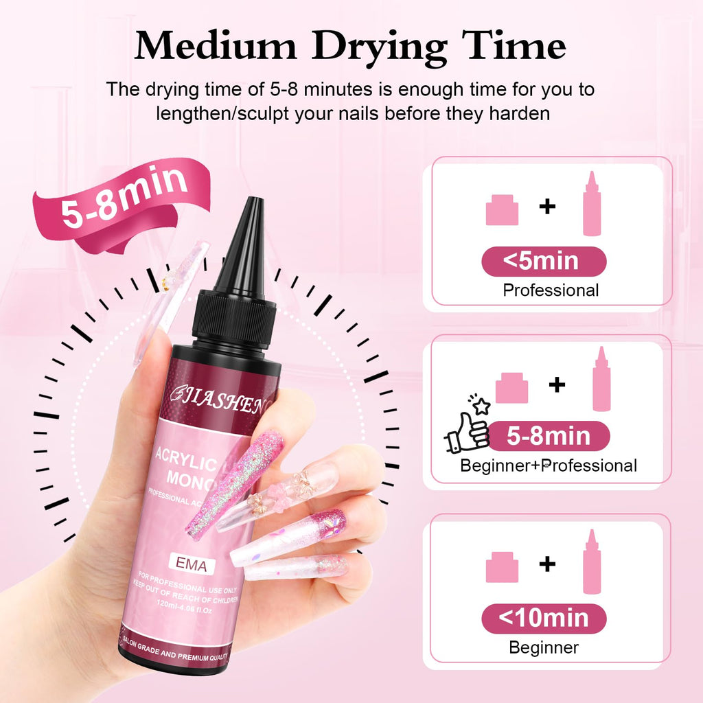 Jiasheng acrylic liquid shown during home nail extension application