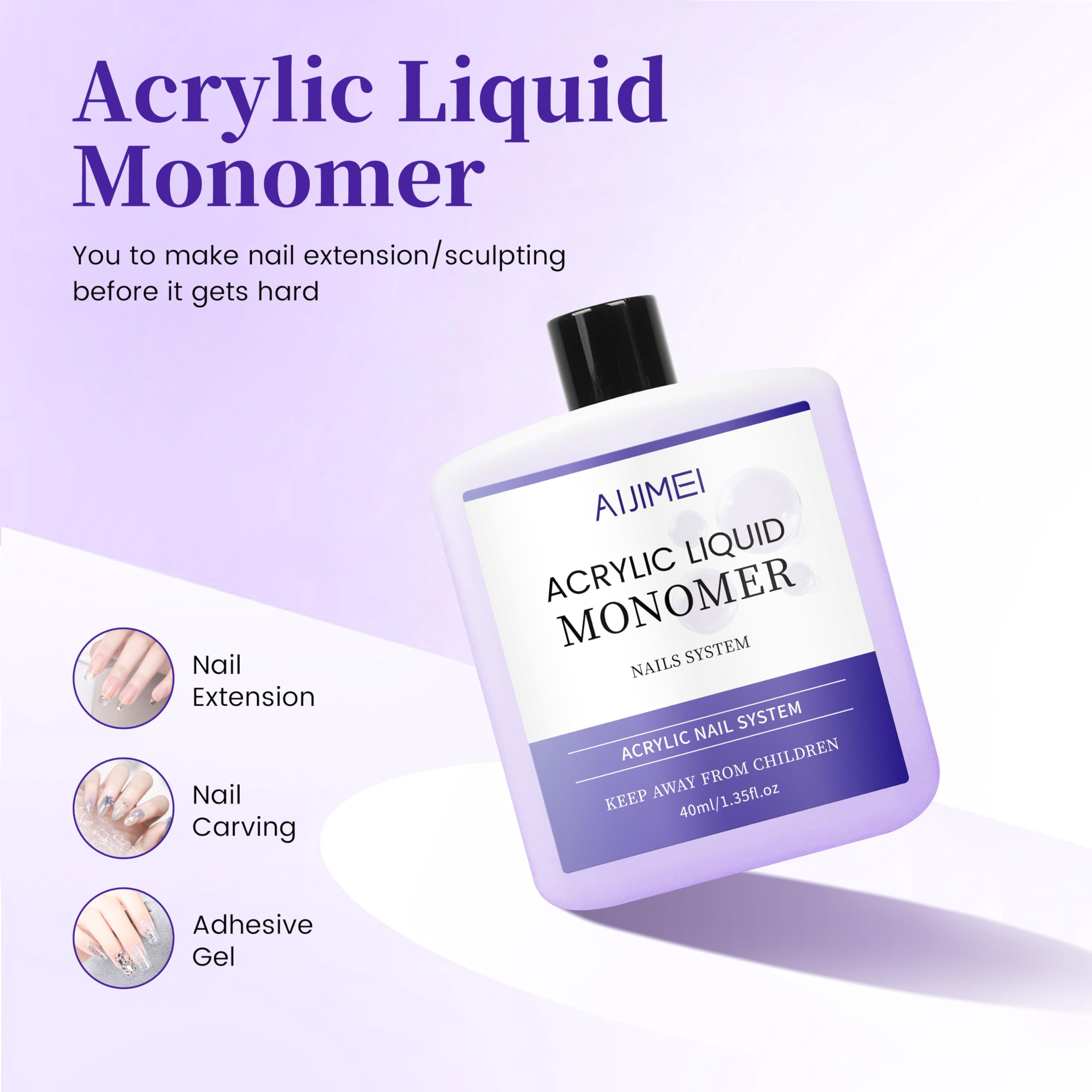 AIJIMEI professional acrylic monomer liquid poured into a dappen dish with a sculpting brush