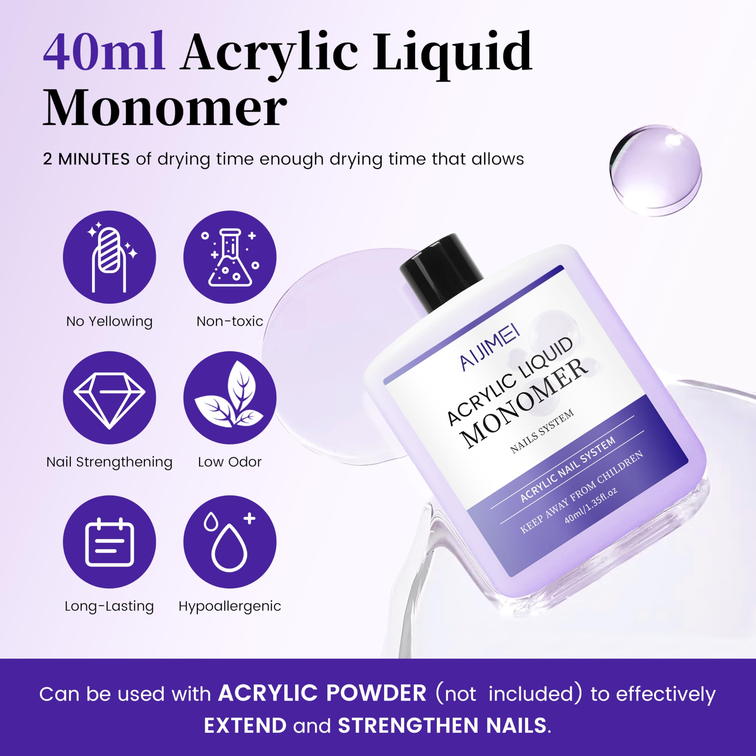 Detailed close up of the medium drying speed liquid monomer fluid consistency from AIJIMEI