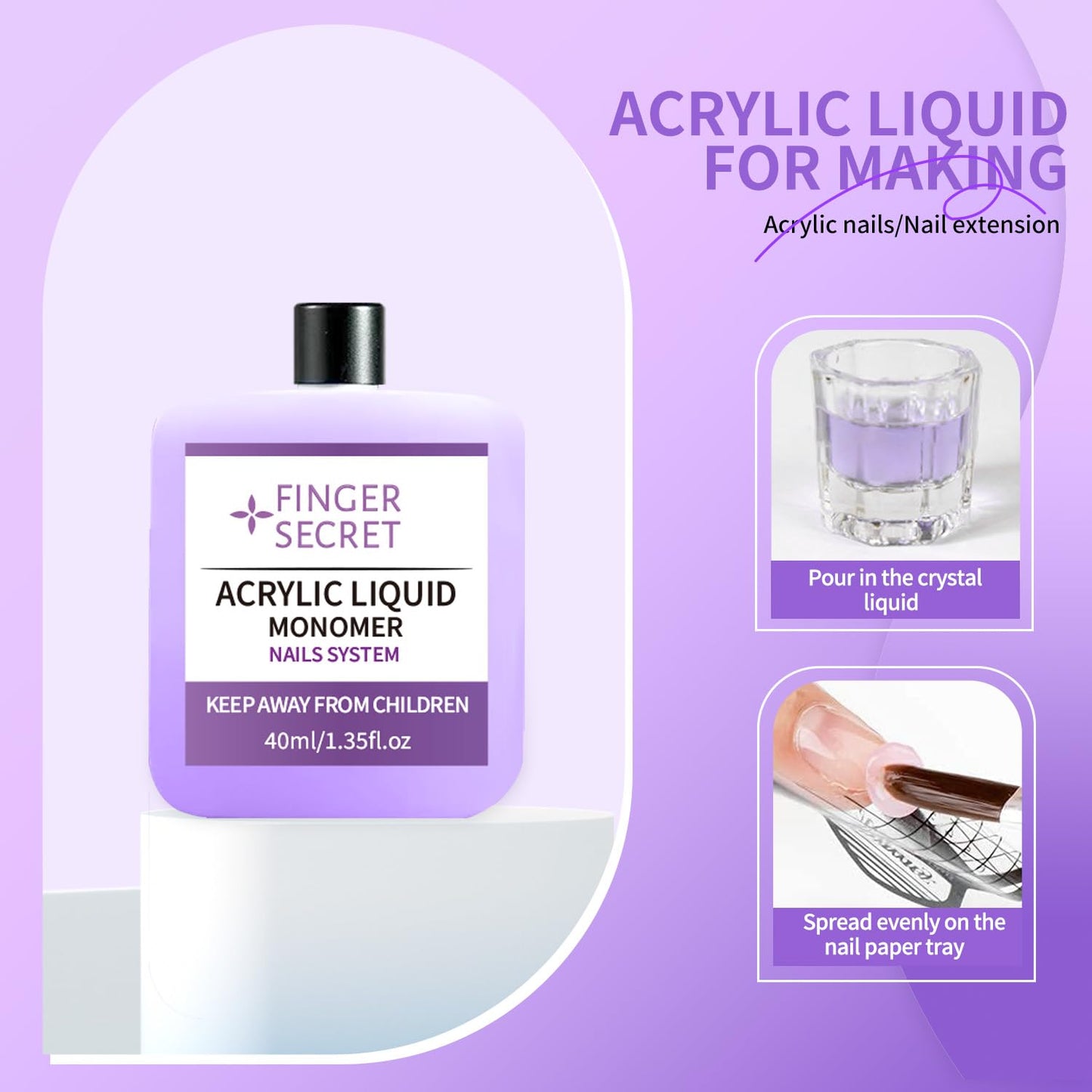 Acrylic monomer liquid and nail brush cleaner kit items grouped together
