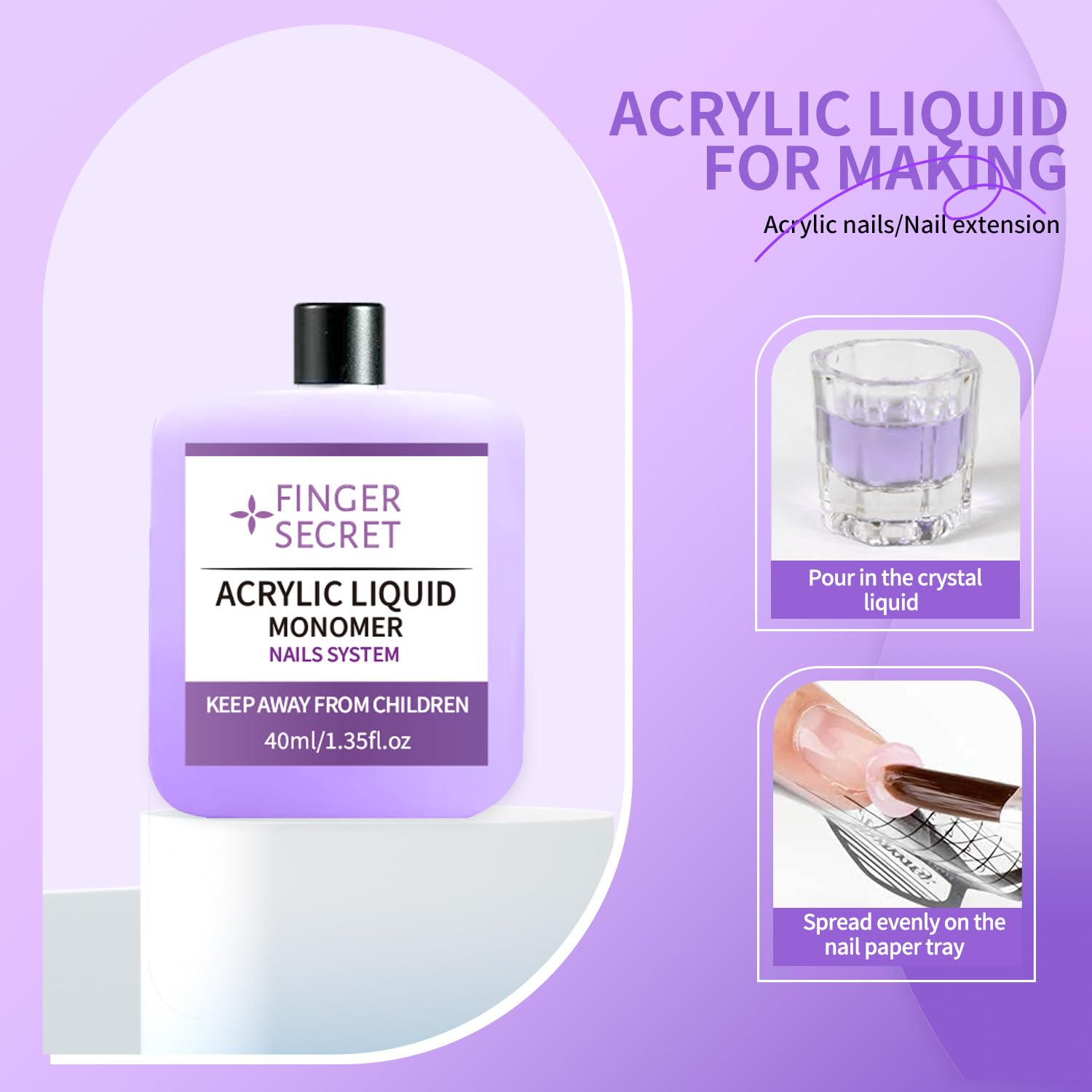 Acrylic monomer liquid and nail brush cleaner kit items grouped together