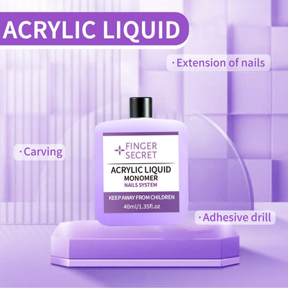 Step by step acrylic nail extension application process using monomer
