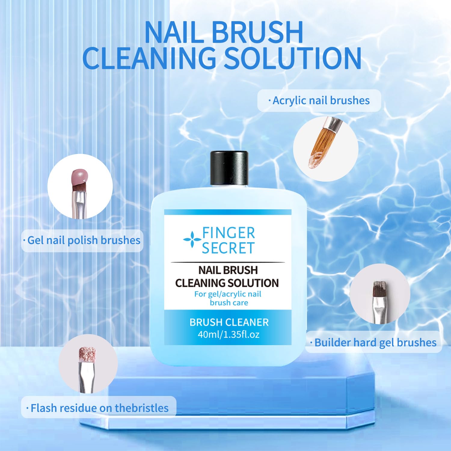 Clear long lasting acrylic nail extension manicure result on fingers