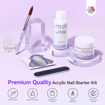 Saviland beginner manicure set featuring professional acrylic nail brush, nail files, and extension forms