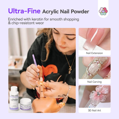 Saviland advanced series MMA-free liquid monomer and keratin-infused clear acrylic powder for professional nail art