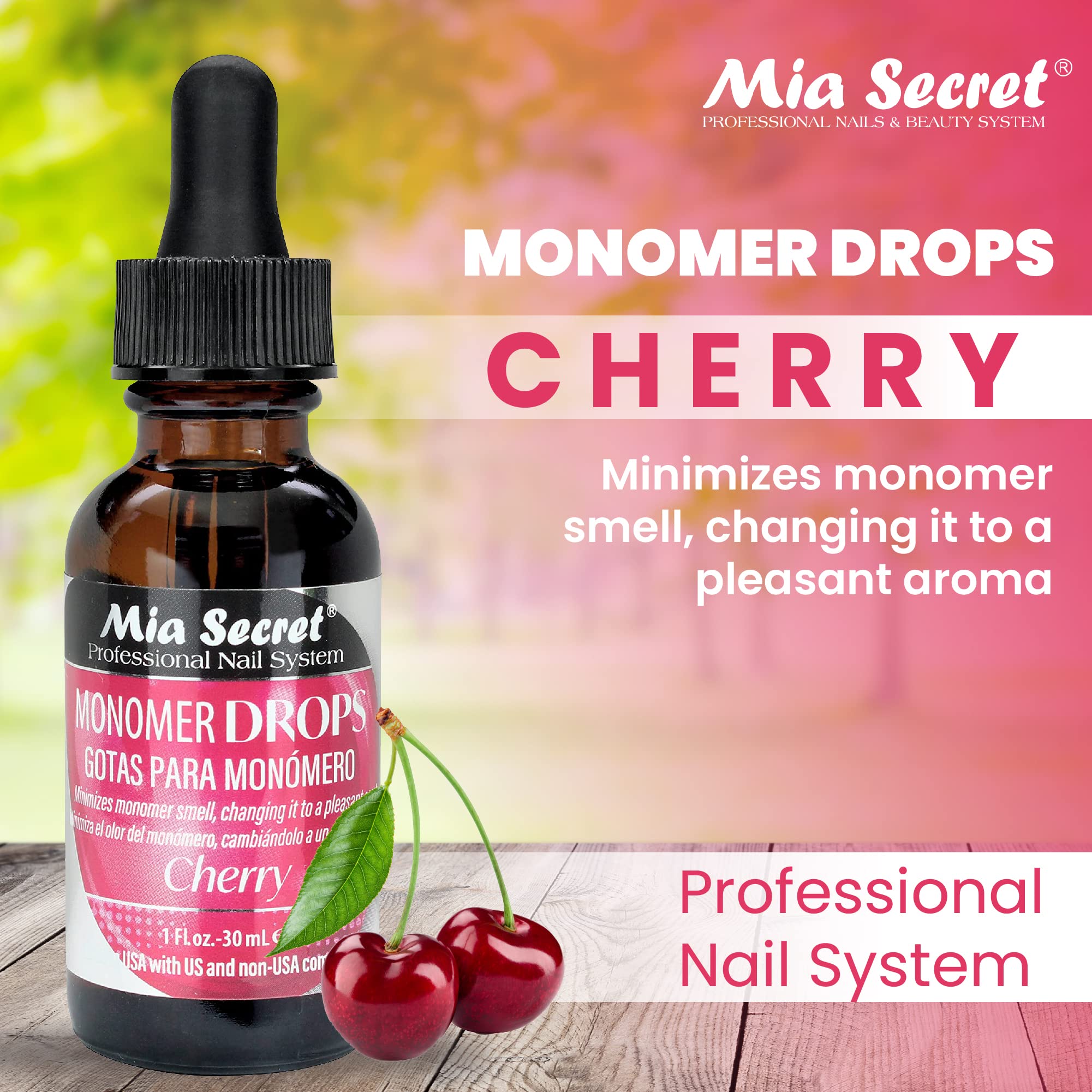 Mia Secret odor out drops for liquid acrylic monomer product packaging