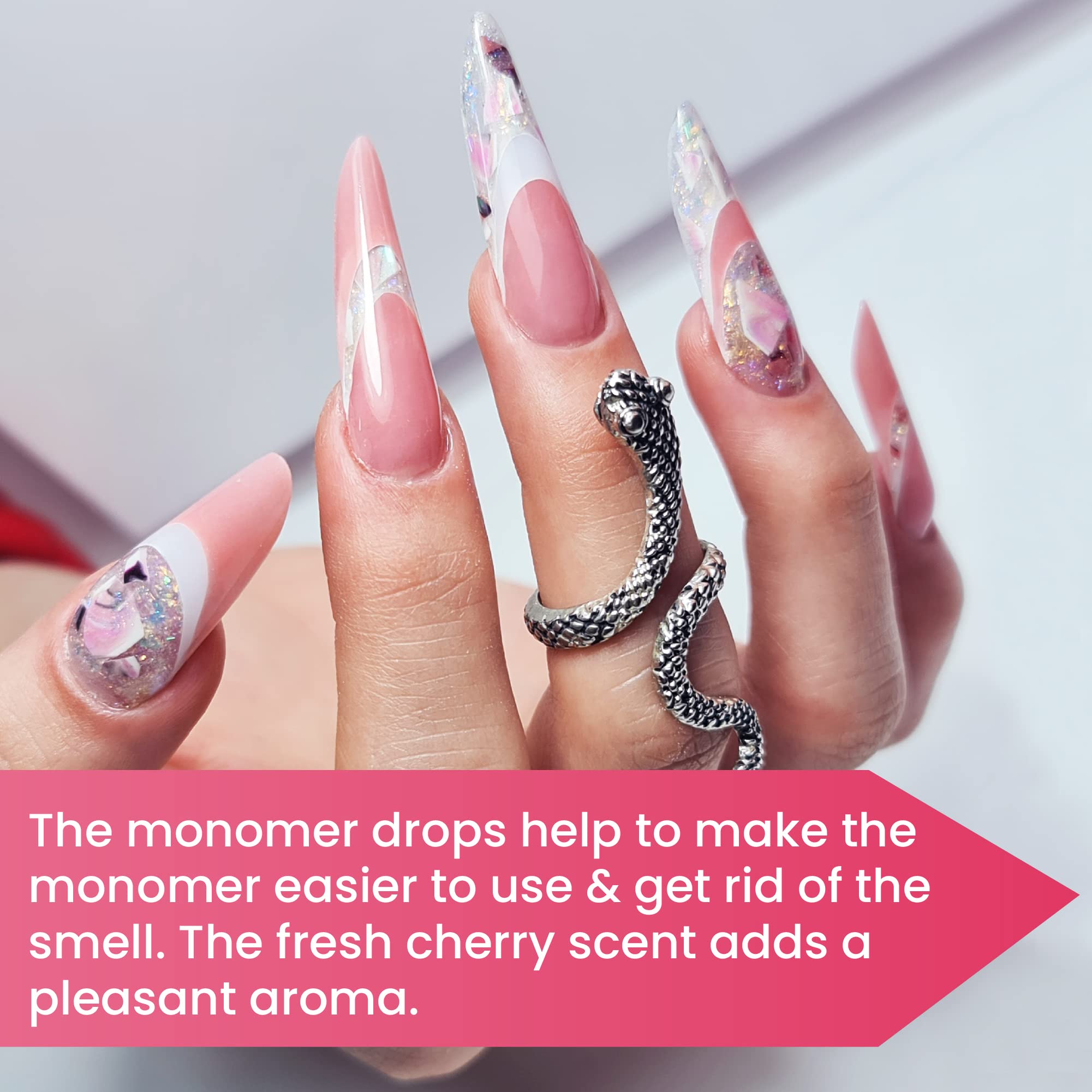 Close up of the dropper top on the Mia Secret cherry monomer drops bottle