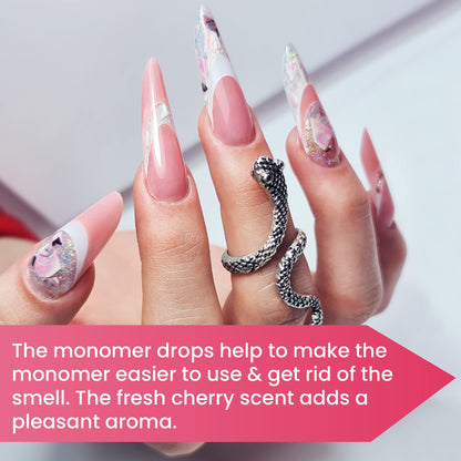 Close up of the dropper top on the Mia Secret cherry monomer drops bottle