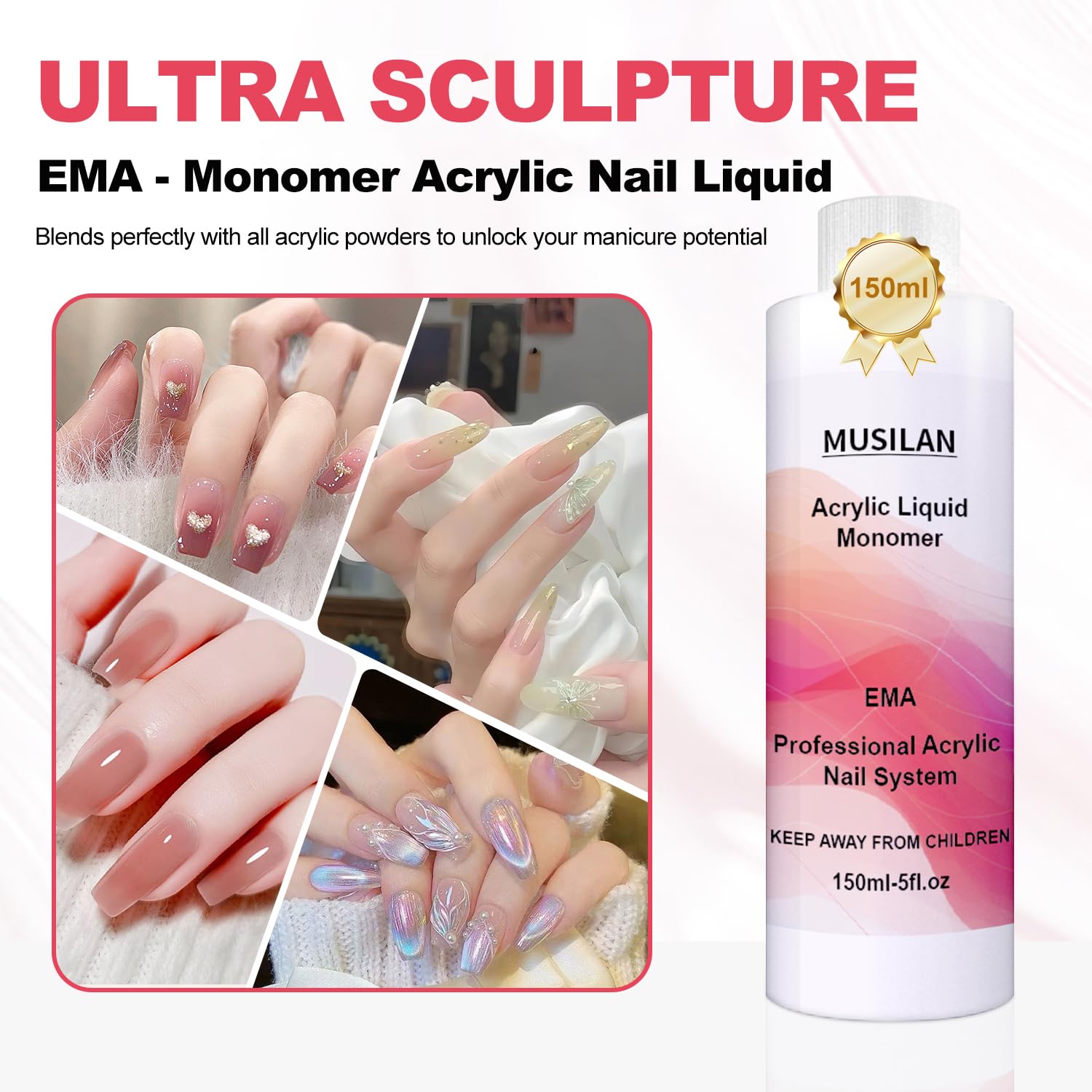 Professional methyl methacrylate free nail liquid formula with purple tint close up