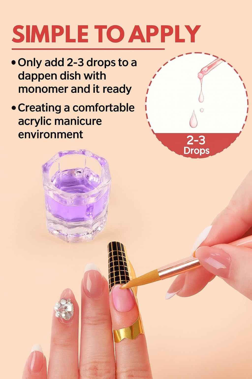 Odor out drops for liquid acrylic monomer packaging back details