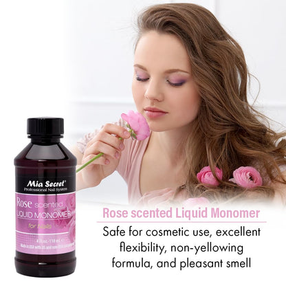 Side angle of the four fluid ounce Mia Secret scented monomer showing professional-grade packaging details.