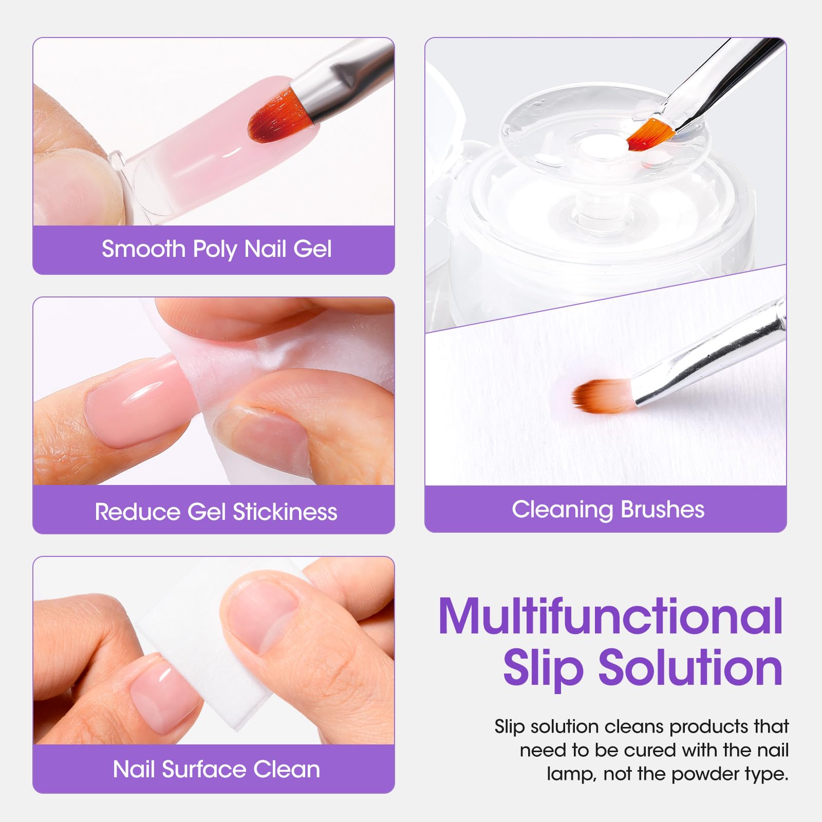 Gellen multi purpose nail cleanser being used to remove tacky residue from finished gel extensions.