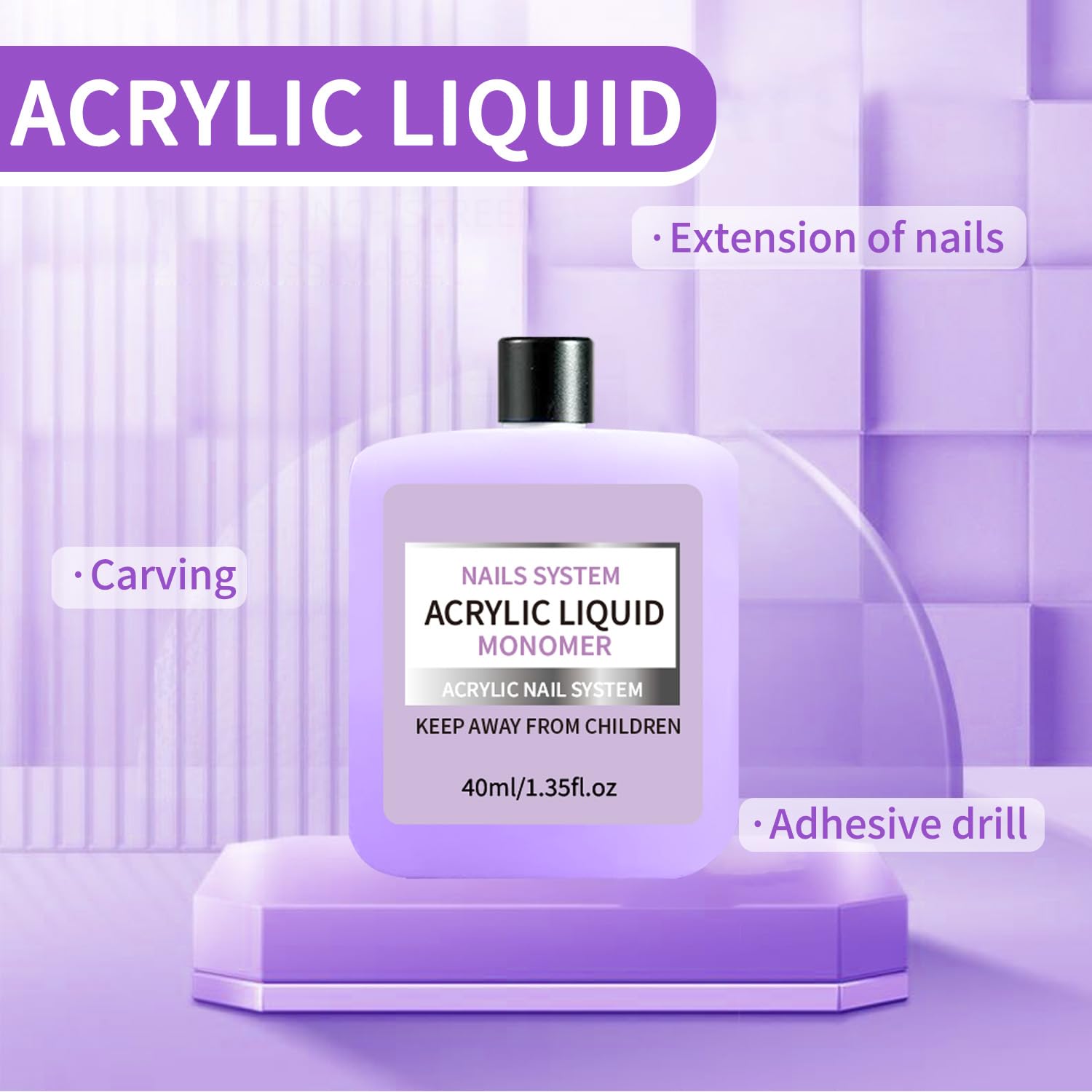 Liquid monomer for acrylic powder being poured into a small glass dish for manicure prep.