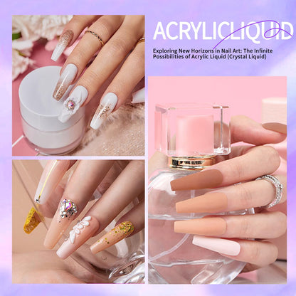 Authentic personal care packaging showing liquid monomer for non yellowing nail art.