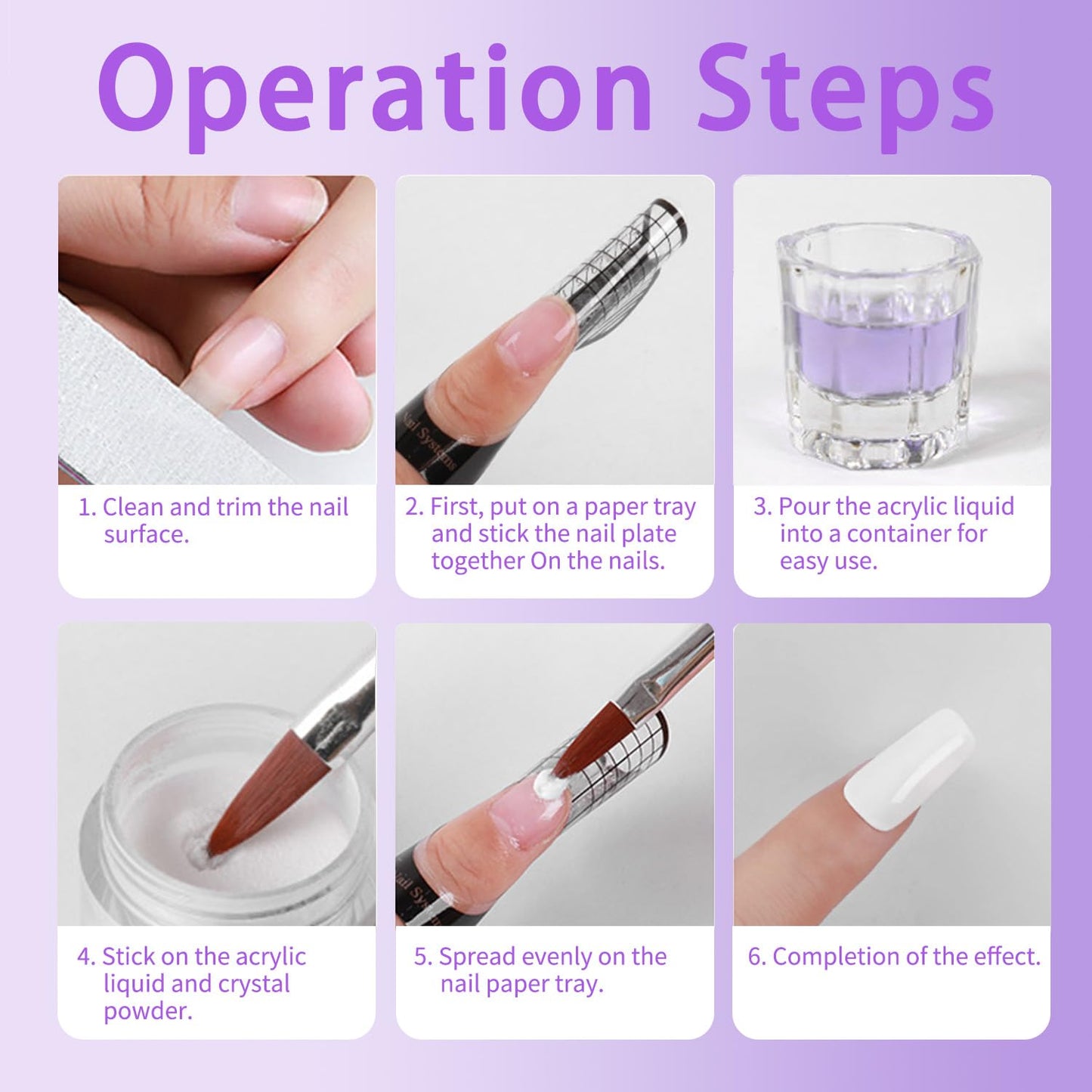 Complete acrylic nail extension kit setup featuring the forty milliliter monomer bottle.