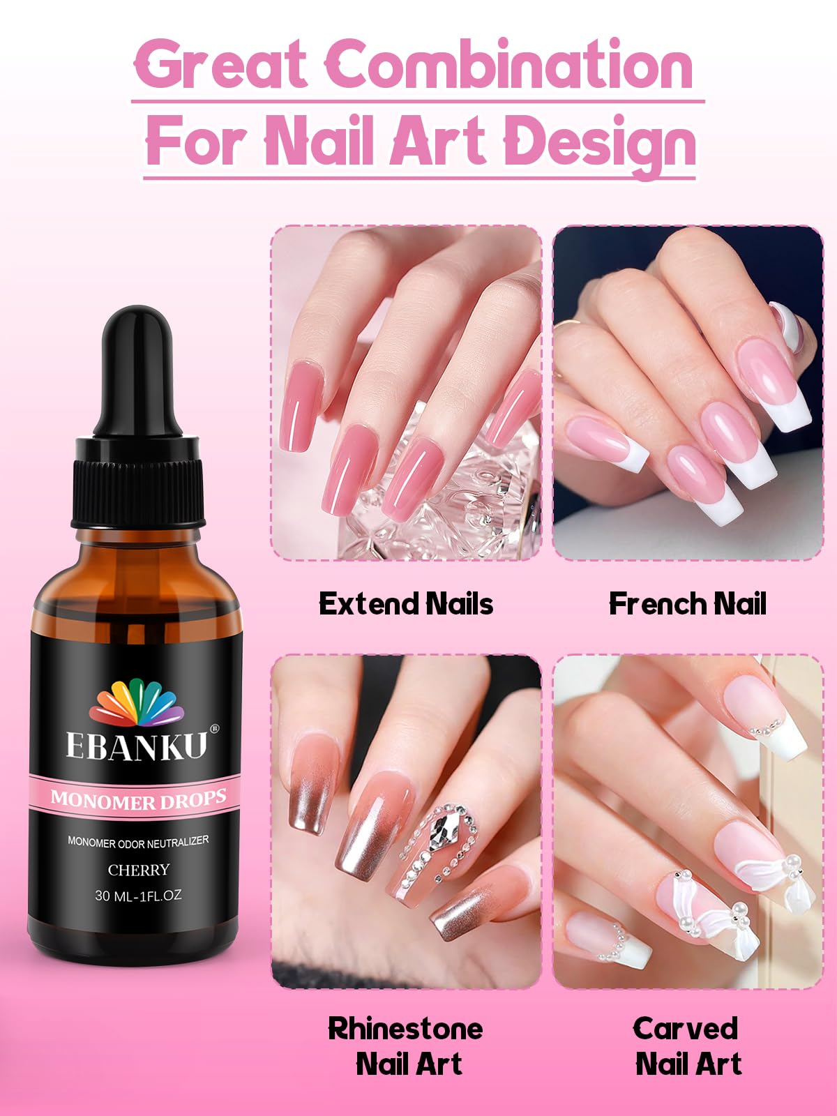 Ebanku natural cherry ingredient monomer drops lifestyle display