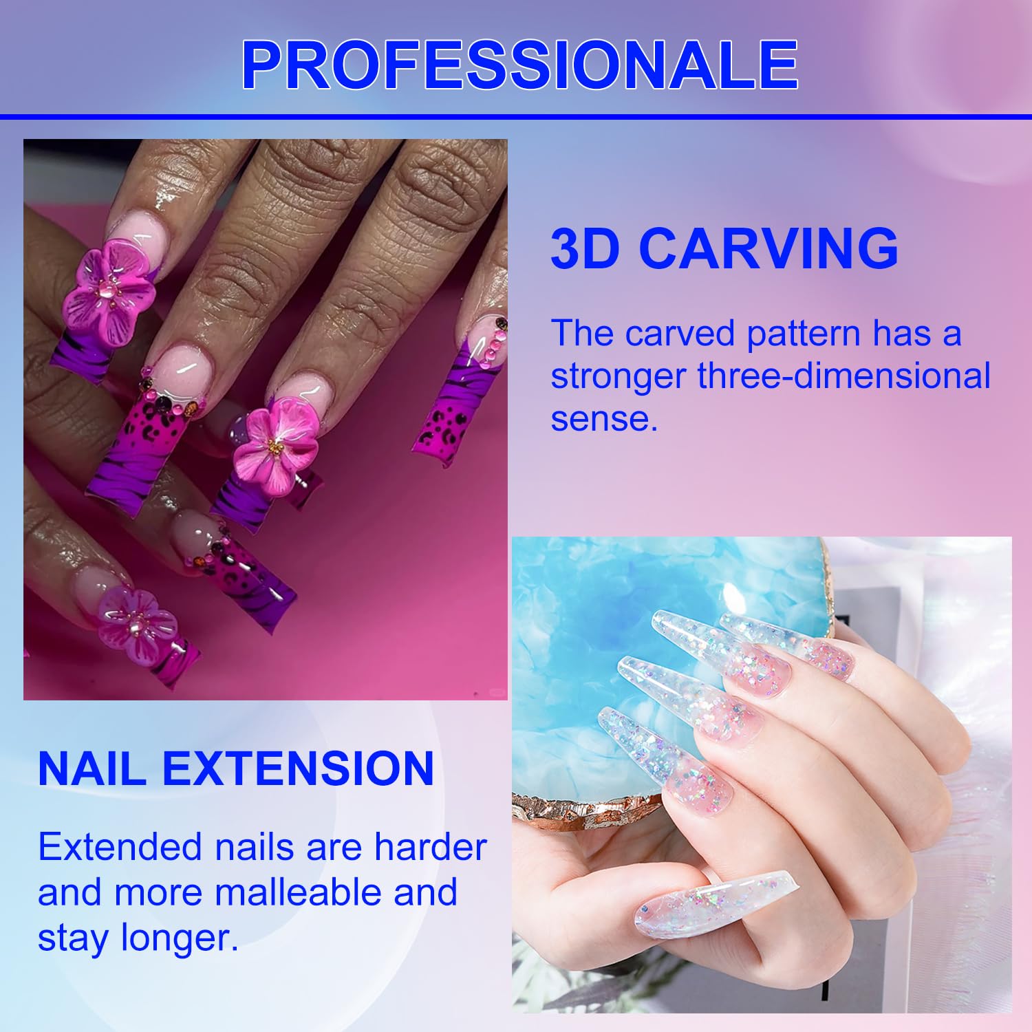 Five individual forty milliliter bottles of non yellowing acrylic nail monomer arranged neatly on a clean surface.