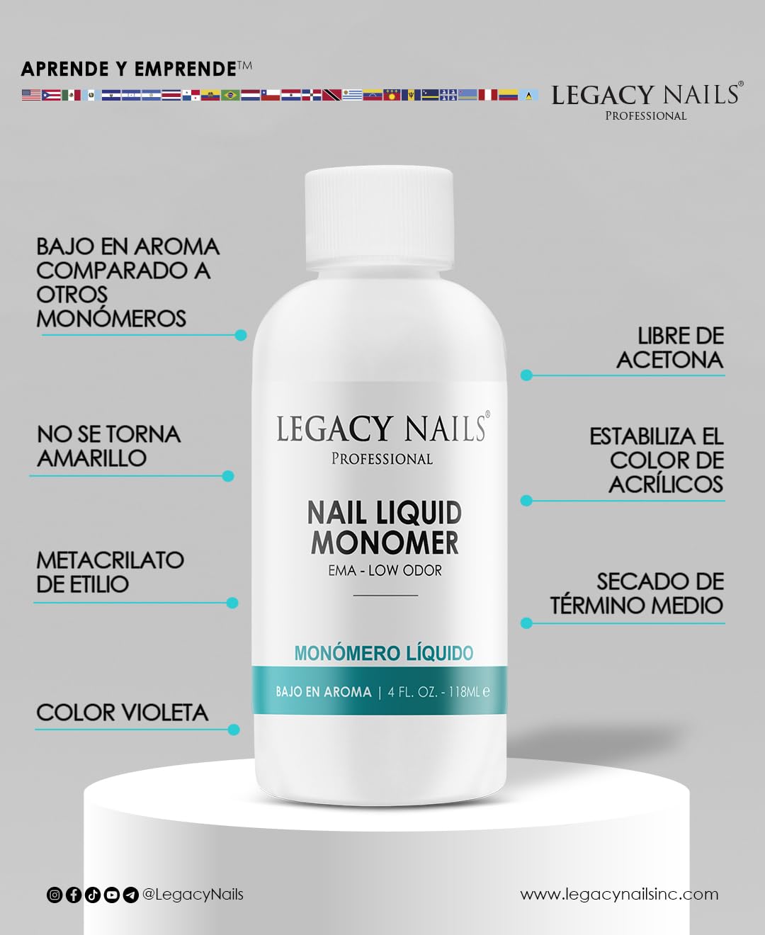 MMA free non yellowing liquid monomer for flawless acrylic nail extensions.