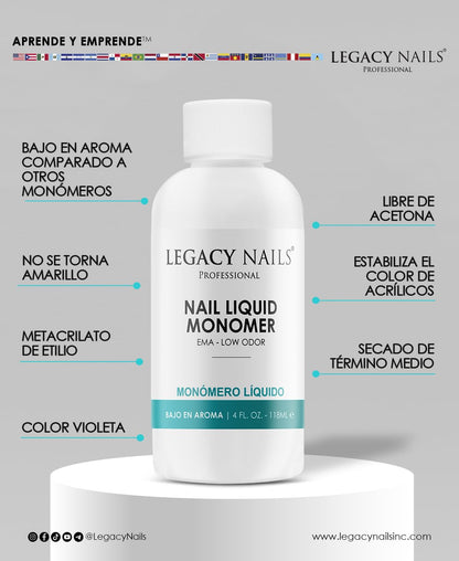 MMA free non yellowing liquid monomer for flawless acrylic nail extensions.