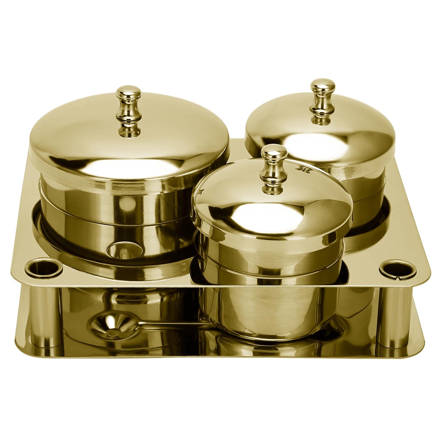 Full commercial product shot of the gold three piece ZIBARBER nail equipment set emphasizing the dust proof metallic lids