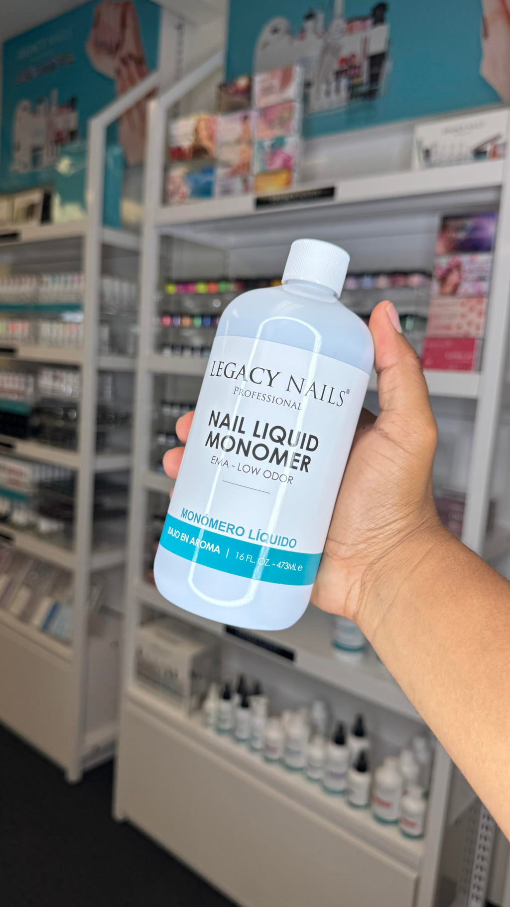 Legacy Nails professional nail liquid monomer lifestyle studio display