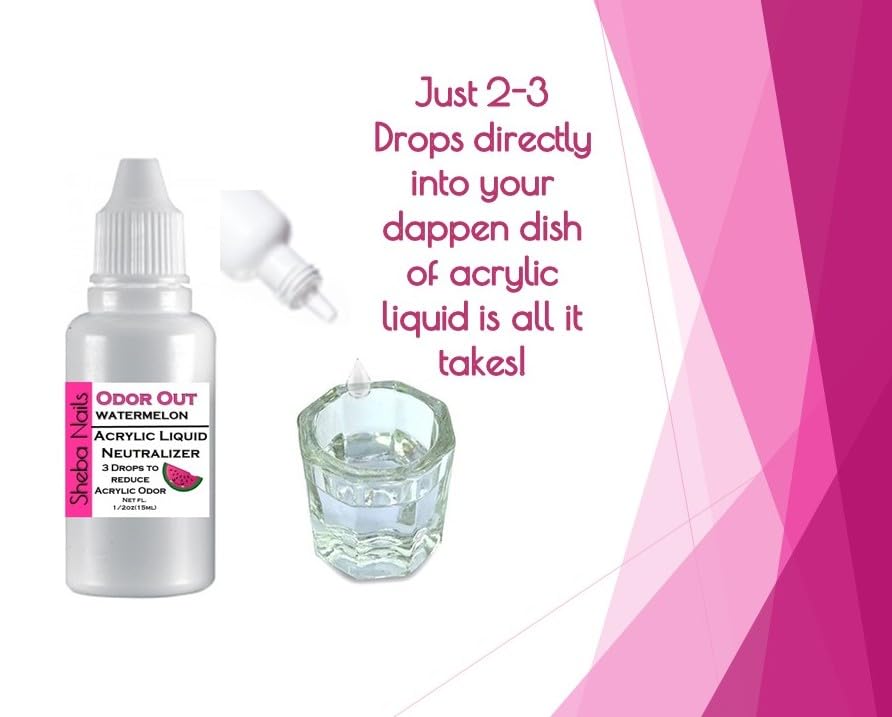 Sheba Nails watermelon scented monomer drops showcasing the half ounce packaging size details.