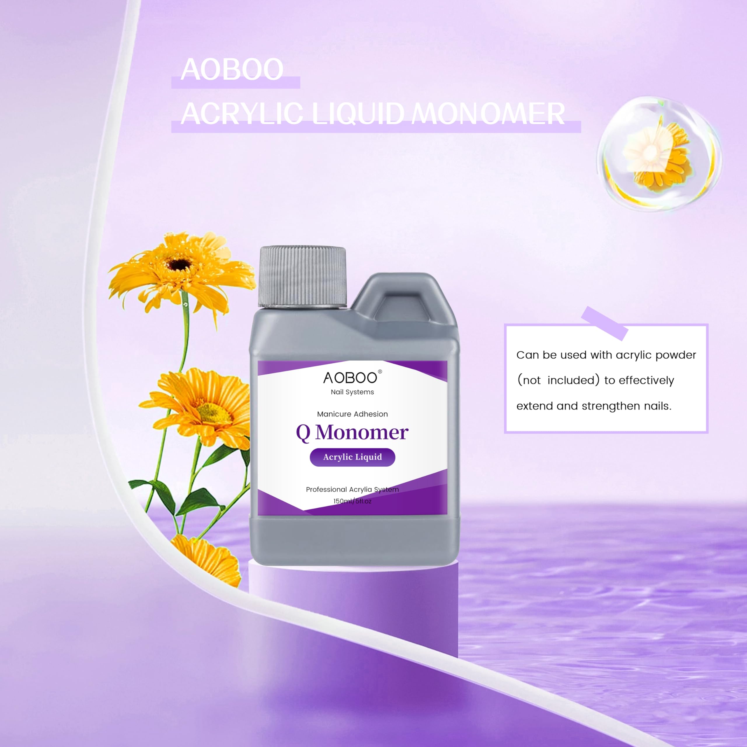 Authentic liquid monomer bottle showing non yellowing formula details for salon and beginner home nail art use