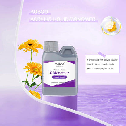 Authentic liquid monomer bottle showing non yellowing formula details for salon and beginner home nail art use