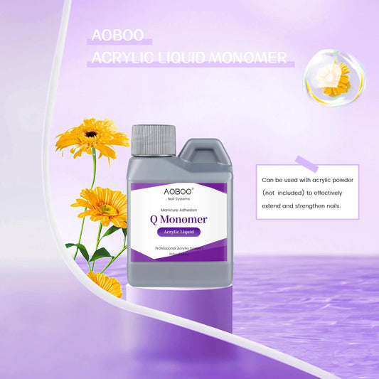 Authentic liquid monomer bottle showing non yellowing formula details for salon and beginner home nail art use