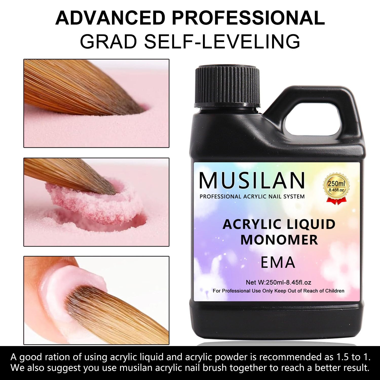 Professional liquid monomer with ultraviolet stabilizers close up view