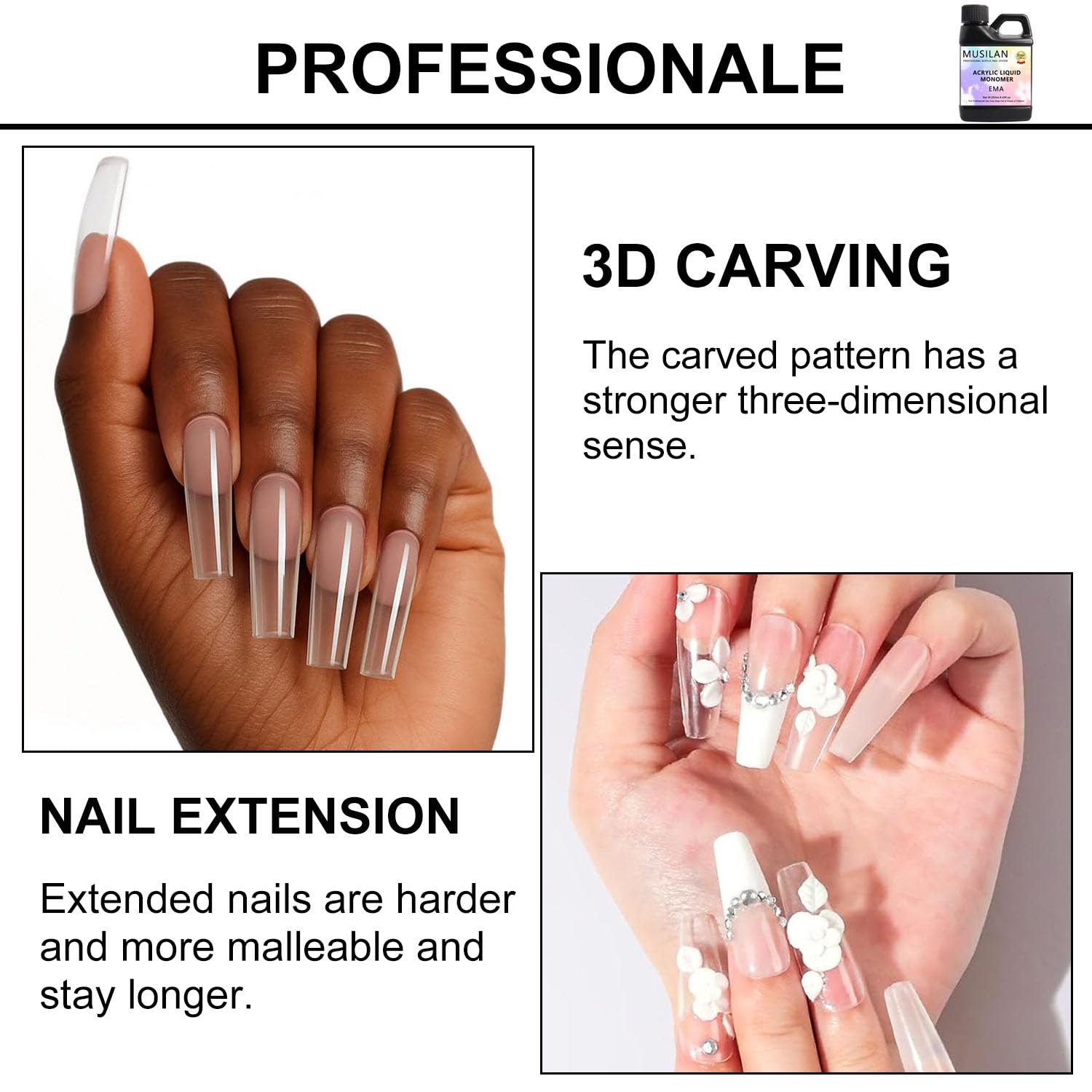 Two hundred and fifty milliliter acrylic nail monomer bottle display