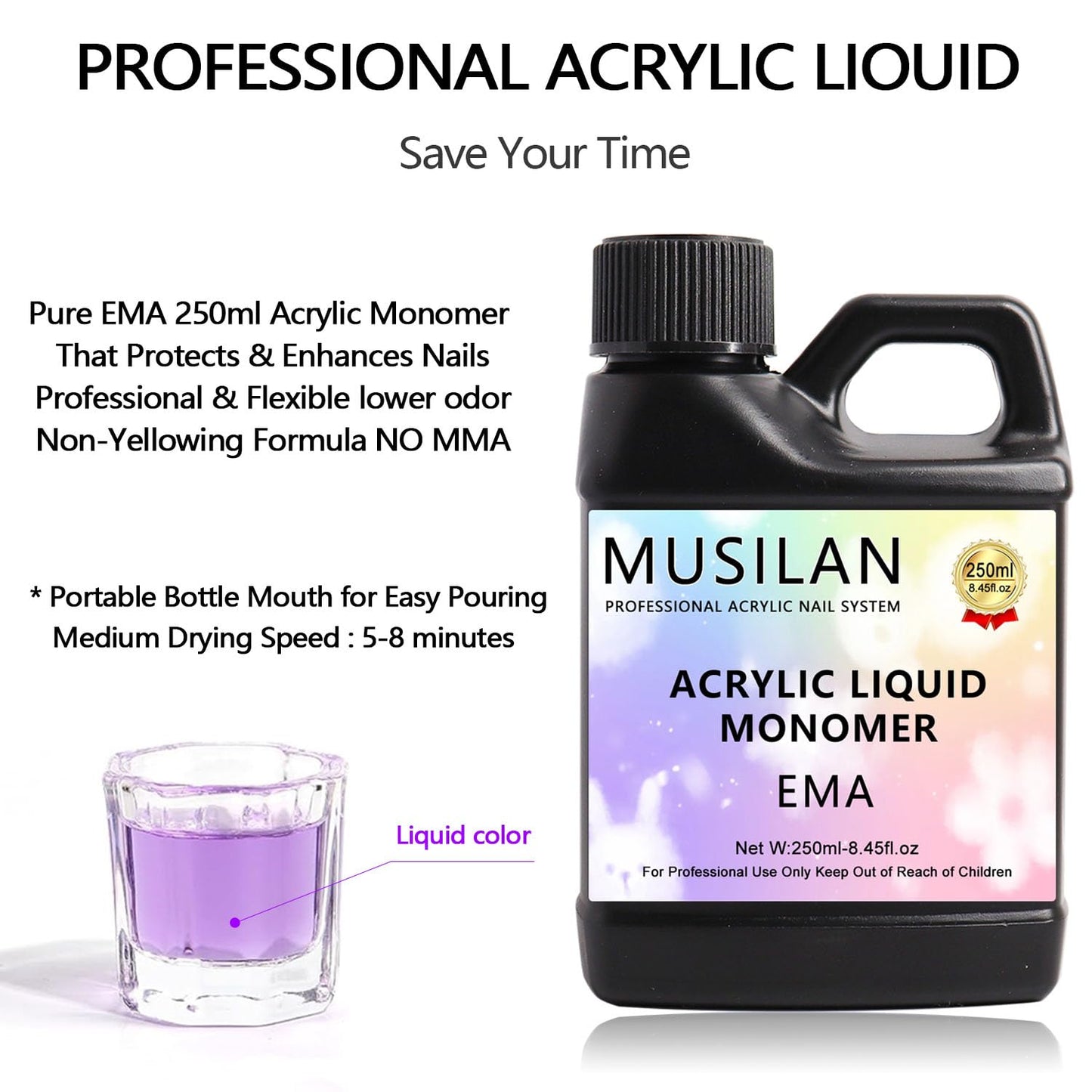 Medium drying three to five minute acrylic monomer for beginners