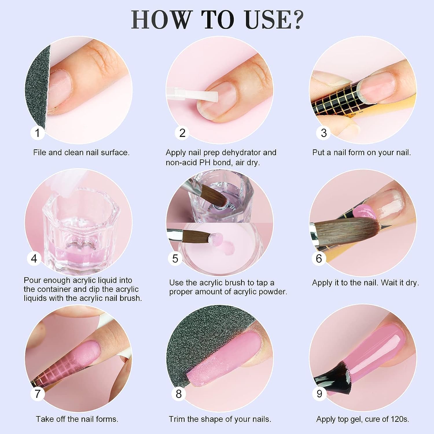 Close up look at the non yellowing clear acrylic nail extensions after application
