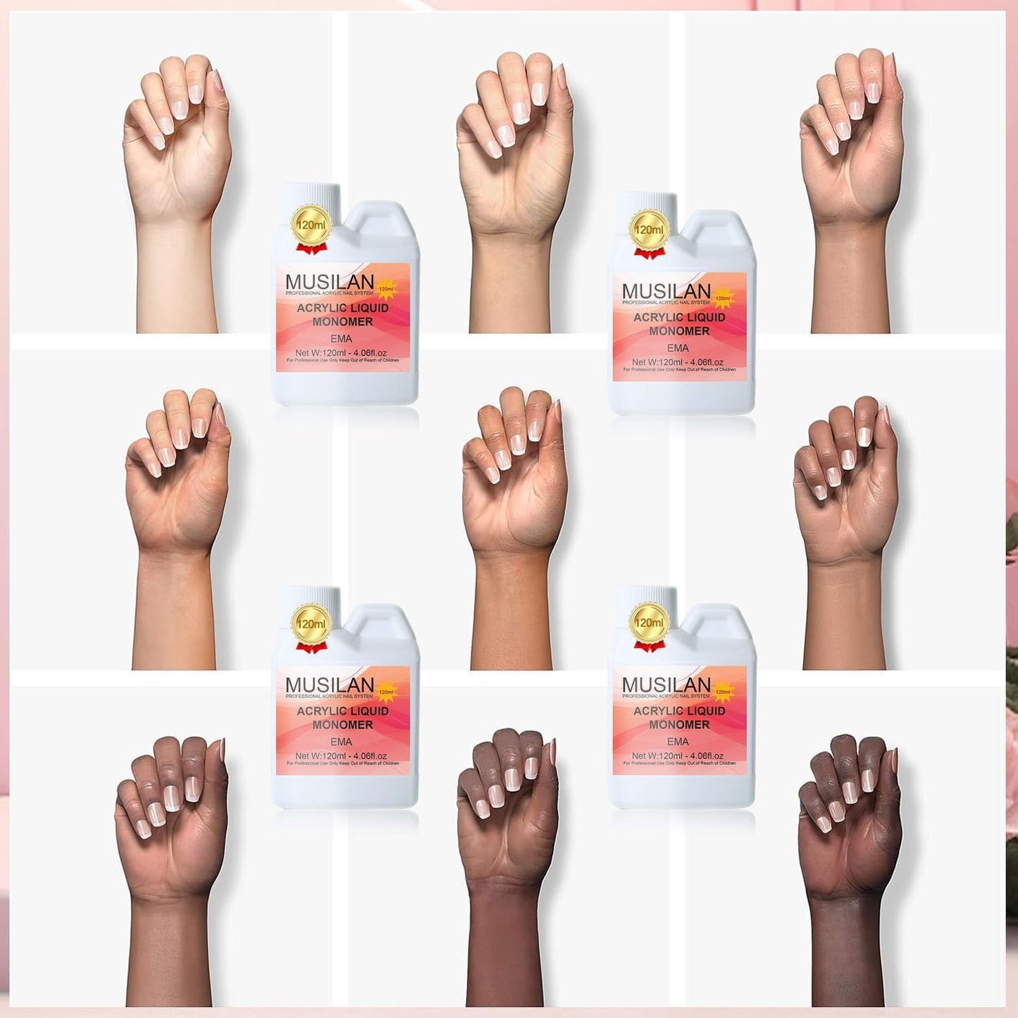 Authentic imported USA beauty product packaging for MUSILAN acrylic nail system