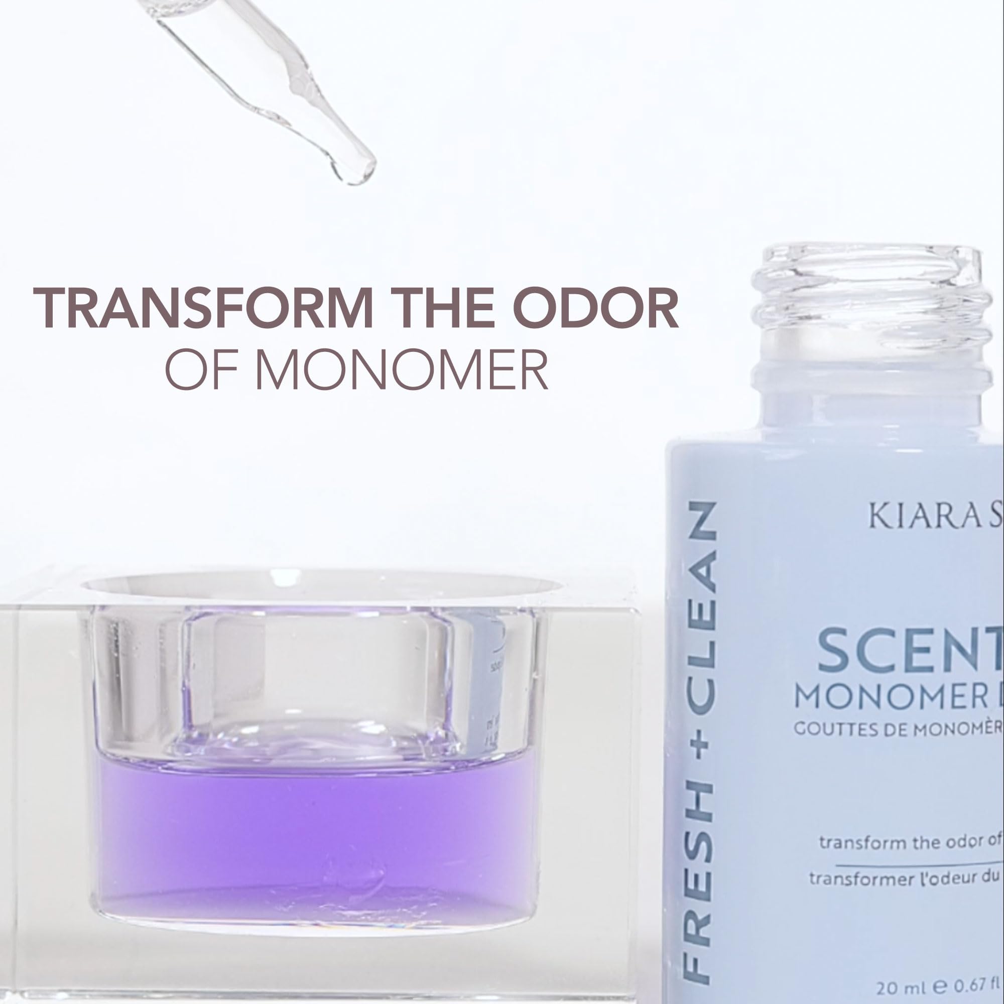 Kiara Sky liquid monomer odor neutralizer dropper application close up