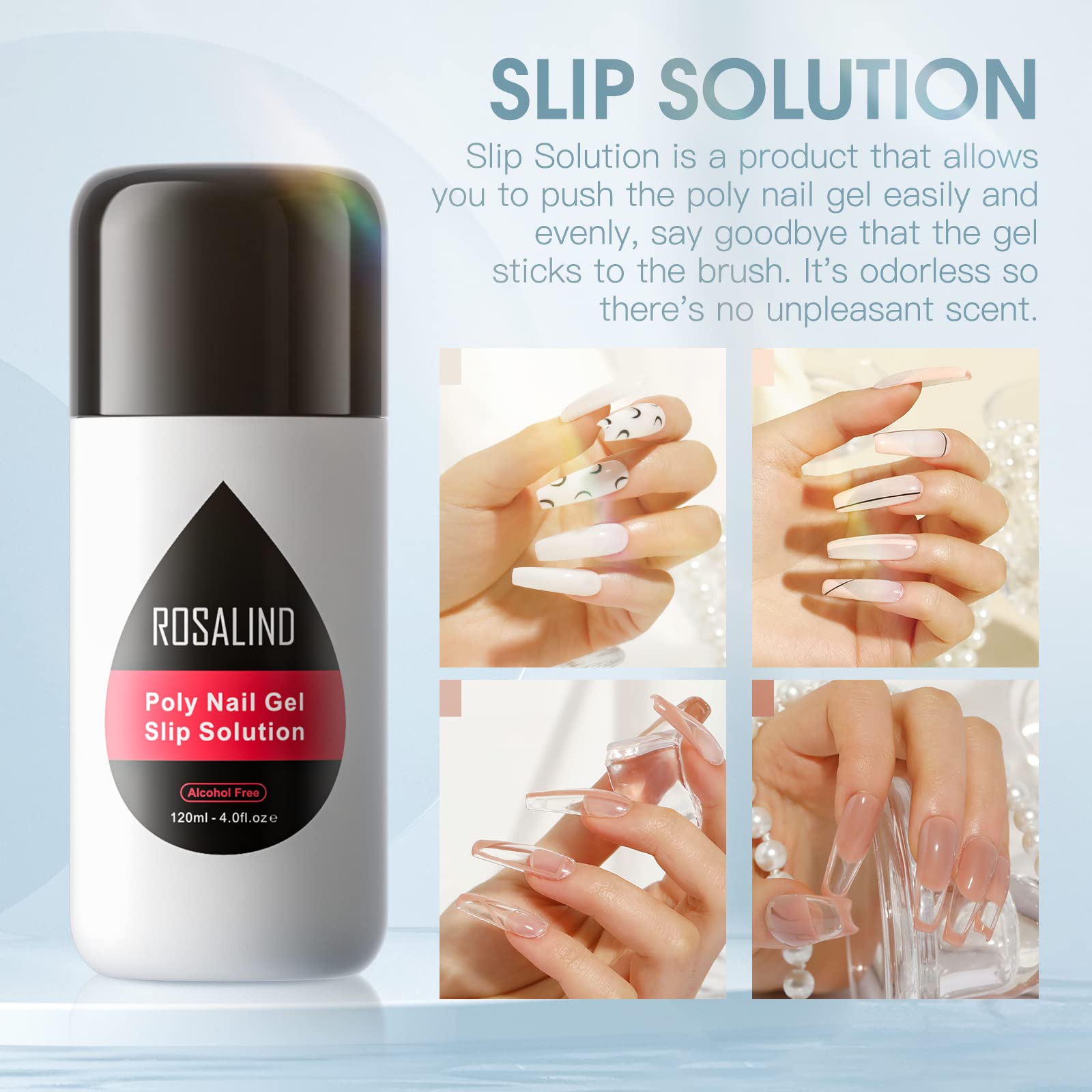 ROSALIND low odor liquid kit set up on a clean vanity for home nail art design