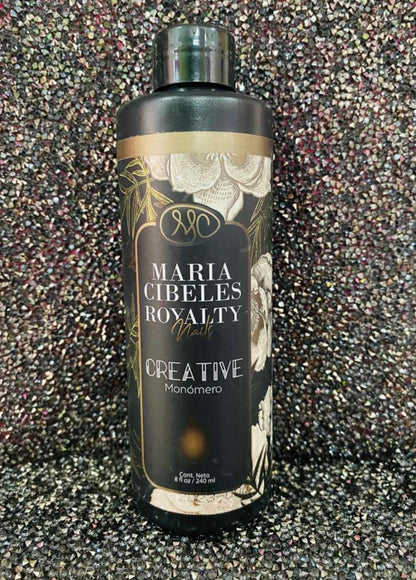 Full product presentation of the MC Nails Maria Cibeles 8 Ounce liquid monomer bottle highlighting its professional salon-quality design.