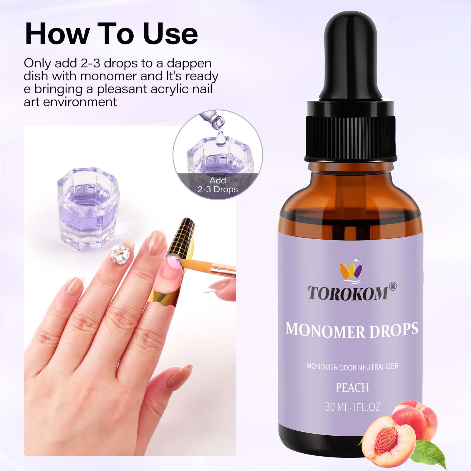 Nail tech workspace featuring the imported monomer smell remover drops and manicure tools