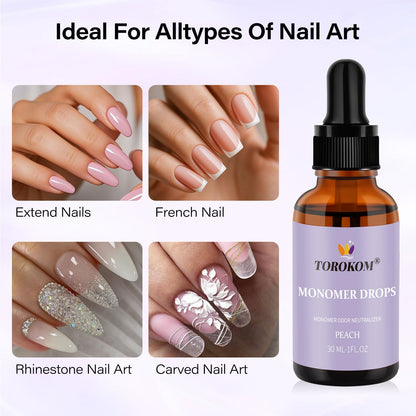 Odor reducer monomer drops comparison showcasing a comfortable scent free nail salon environment