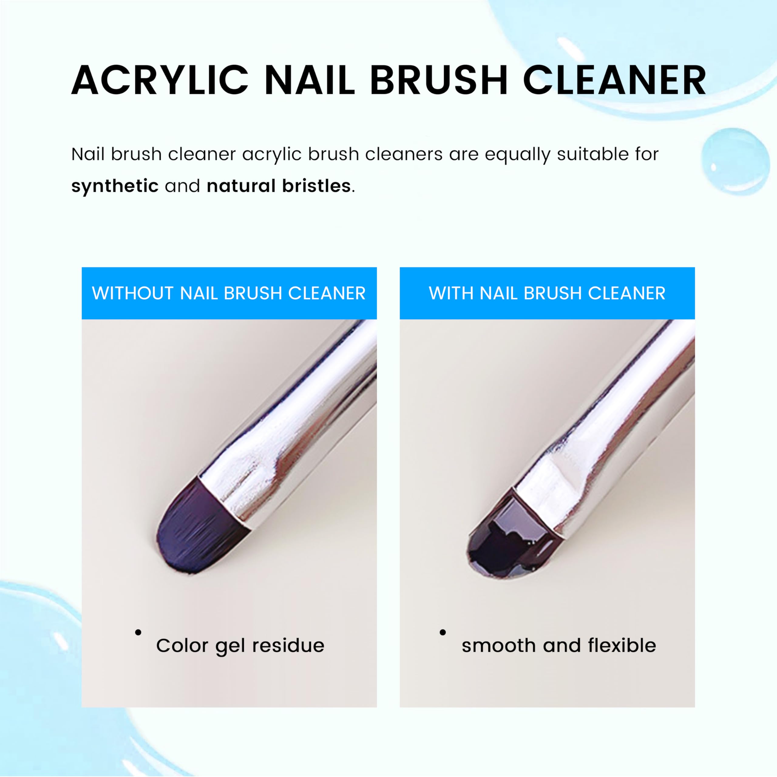 Liquid cleanser removing hardened acrylic powder from bristles