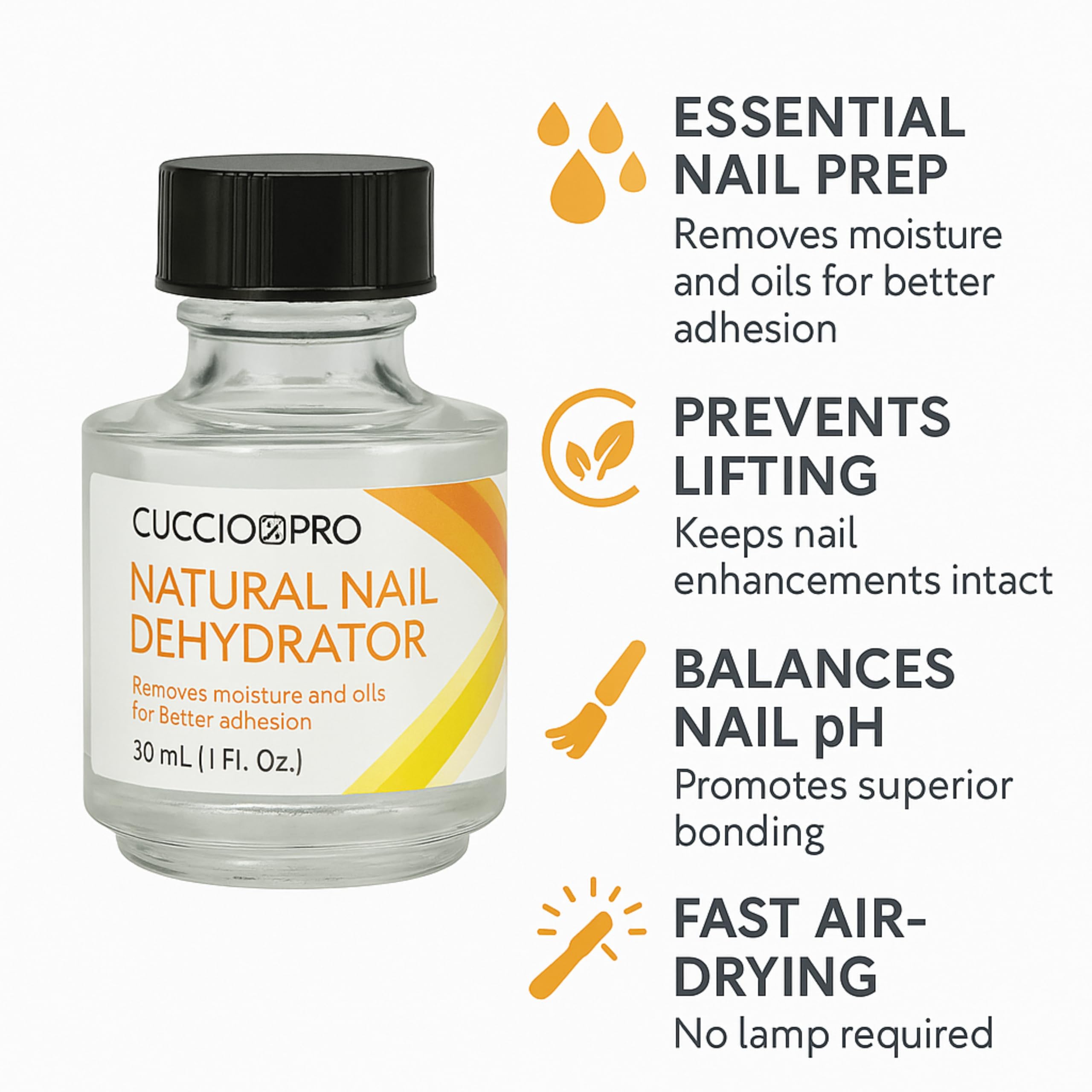 Cuccio Pro pH balancing moisture remover bottle angle view for gel and acrylic applications